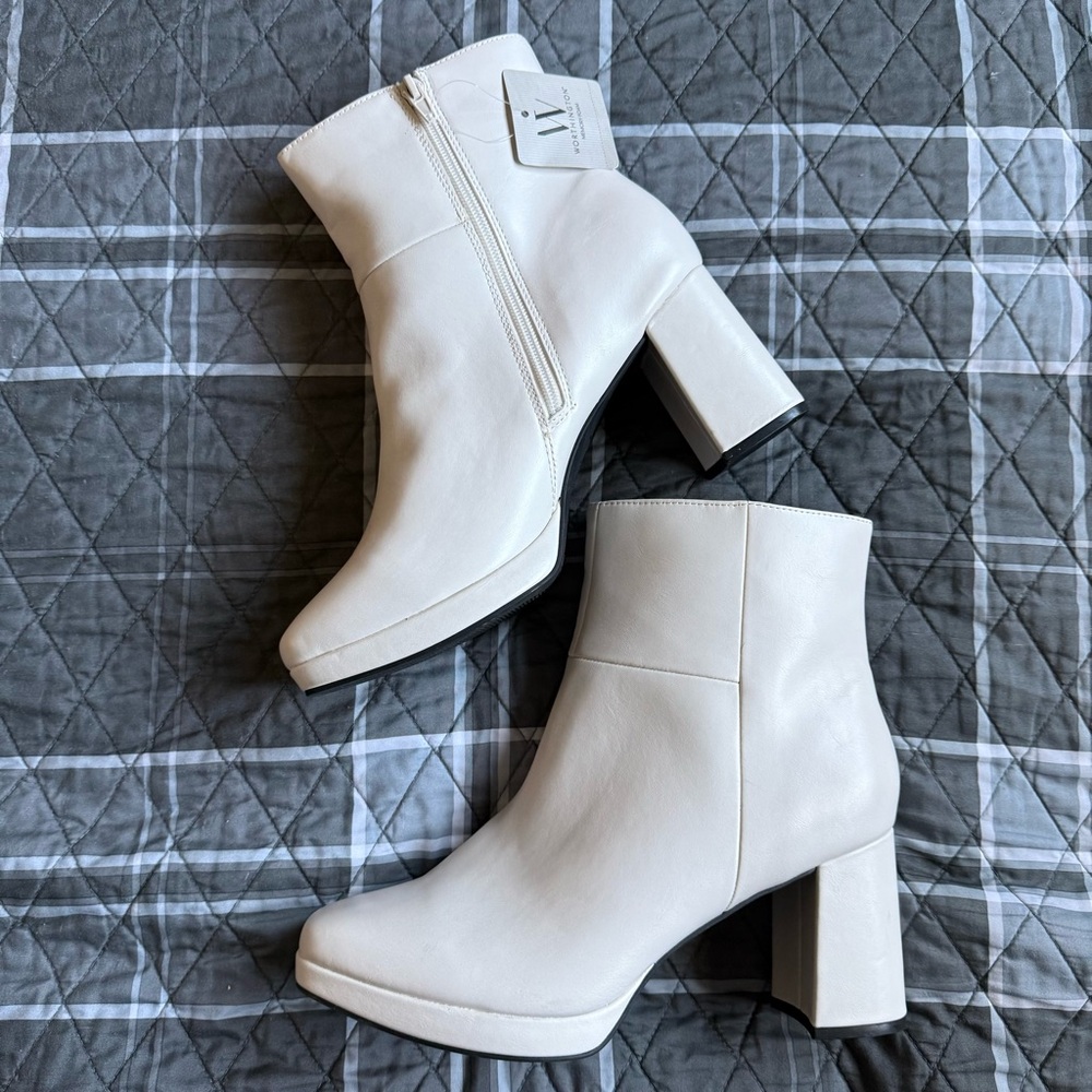 Worthington Faux Leather Size Zip Cream Boots NWT (No Box) Sz 11